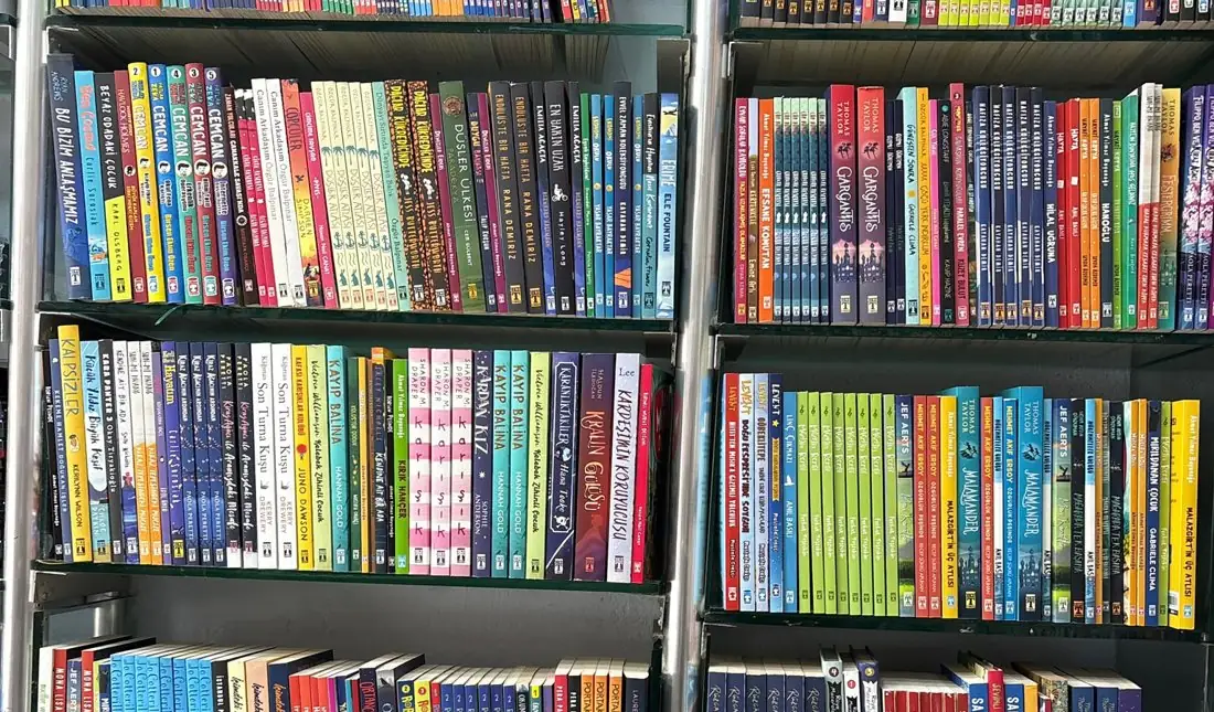 Dükkândaki çocuk ve gençlik kitapları rafları